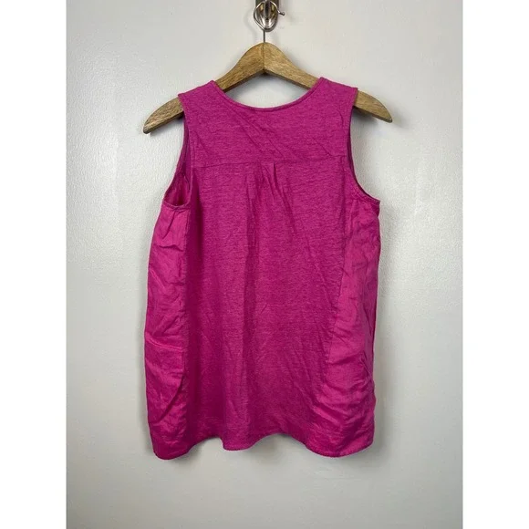 J Jill Linen V Neck Sleeveless Button Front‎ Henley Tank Top Medium Petite Pink - Picture 4 of 5
